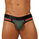 Olive green and black gigo garoto green brief athletic briefs with red accent stripes for active wear