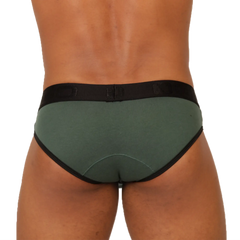 Dark green gigo garoto brief with black trim and matching elastic waistband for comfortable everyday wear