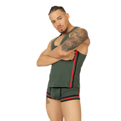 Dark green gigo garoto athletic tank top with red and black side stripes designed for active wear