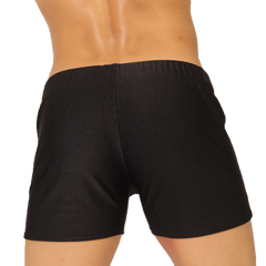 Black ribbed cotton shorts with a snug elastic waistband from gigo glow designed for comfort and style