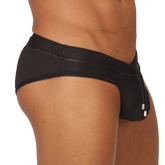Gigo glow black swimbrief textured briefs with ribbed waistband and silver-toned metal accents on the side