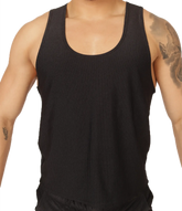 Black ribbed knit tank top with scoop neckline from Gigo Glow perfect for casual wear