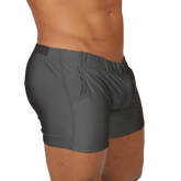 Gigo Glow gray short dark gray ribbed cotton boxer briefs with subtle vertical stripes and black branded waistband tag
