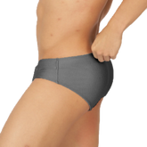 Gigo glow gray swimbrief ribbed gray briefs with a snug fit and elastic waistband shown from the front