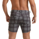 Gigo harvard gray short gray plaid swim trunks with black and white grid pattern side pockets and adjustable drawstrings