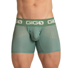Green gigo brand men’s boxer briefs with perforated mesh design and ribbed fabric in bright green color