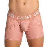 Pink gigo hybrid nude trunk men’s boxer briefs with textured perforated fabric and ribbed detailing