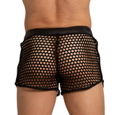 Gigo Hole Black Hotshort black mesh shorts with solid black elastic waistband for breathable comfort and style