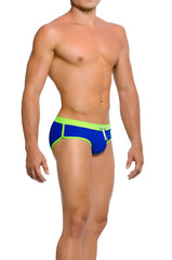 Gigo hot blue green brief swimwear gs02004 bluegreen size m bright blue swim trunks with neon green trim and white drawstring