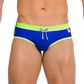 Gigo hot blue green brief swimwear size M bright blue swim trunks with neon green trim and matching drawstring