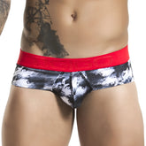 Black and white tie dye gigo iceburg brief underwear with bold red elastic waistband size m G01003