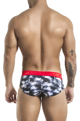 Black and white tie-dye Gigo ICEBERG brief underwear with red elastic waistband and sic branding size M