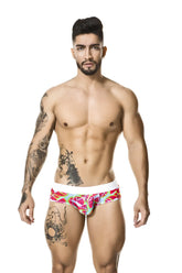 Vibrant patterned gigo juicy brief underwear in size s with a white waistband and colorful swim trunk design