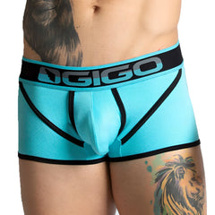 Gigo karma blue trunk turquoise and black men’s briefs with textured mesh fabric and bold contrasting trim