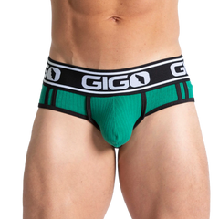 Gigo Khanal green briefs with black trim and ribbed texture for comfortable everyday wear