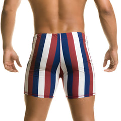 Gigo line beachwear red white and blue vertically striped swim trunks for men ideal for beach and pool use