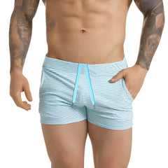 Gigo Marine Blue Beachwear light blue and white striped swim trunks with matching drawstring for beachwear