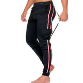 Black gigo medieval candy sportpants with vibrant pink side stripes and a drawstring waistband for casual wear