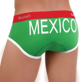 Green mexico-themed briefs with red waistband and white trim featuring bold mexico lettering in size xl by gigo