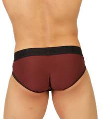 Maroon textured briefs with black elastic waistband from gigo mix wine brief in front view