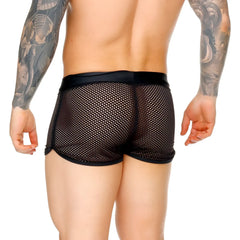 Gigo Morocco Black hotshort black mesh briefs with solid elastic waistband and side seams front view