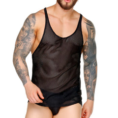 Gigo Morocco black mesh tank top with scoop neckline and thin straps for breathable summer wear