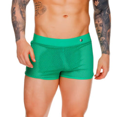 Gigo Morocco green hotshort vibrant green mesh swim trunks with solid waistband and small metallic button