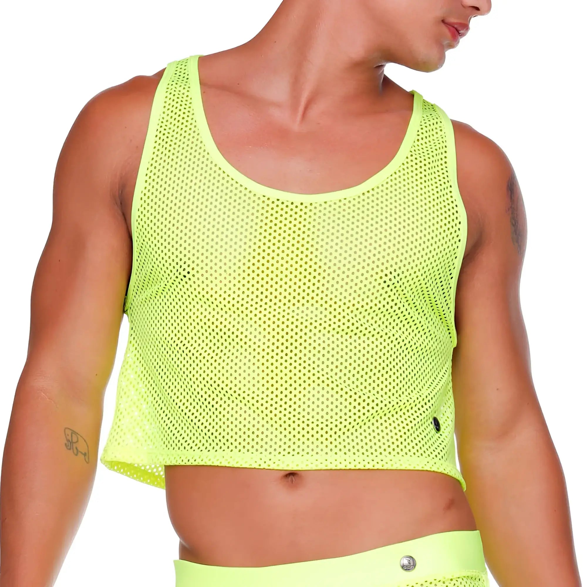 Neon yellow mesh crop top gigo morocco yellow croop top featuring breathable mesh fabric and vibrant color