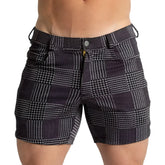 Gigo Mountain black short featuring black and white houndstooth textured fabric for stylish summer wear