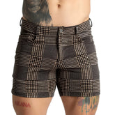 Black and white houndstooth patterned gigo mountain brown short with classic tailored fit and comfortable fabric