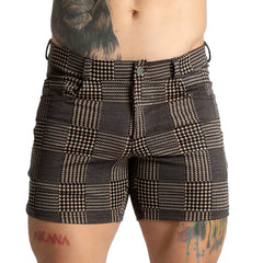 Black and white houndstooth patterned gigo mountain brown short with classic tailored fit and comfortable fabric