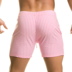 Gigo Naval Pink beachwear men’s shorts with pink and white vertical stripes and a drawstring waistband