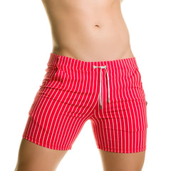 Gigo naval red beachwear red and white vertically striped swim trunks with drawstring waistband for beach use