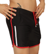 Gigo Nice black beachwear athletic shorts with red and white trim drawstring waistband and side pockets