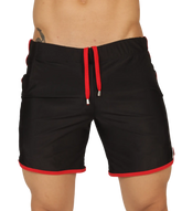 Black swim trunks gigo nice beachwear with red trim and drawstring ideal for beach and pool use