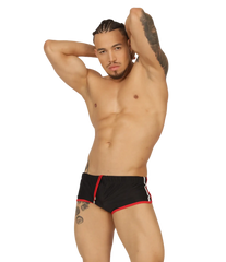Gigo Nice black swim trunk with red and white trim designed for comfortable beachwear and swimming
