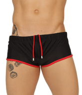 Gigo nice black swim trunk with red trim and drawstring designed for comfortable beachwear