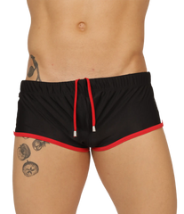 Gigo nice black swim trunk with red trim and drawstring designed for comfortable beachwear