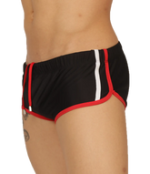Gigo nice black swim trunk with red and white trim and drawstring waistband for comfortable beachwear