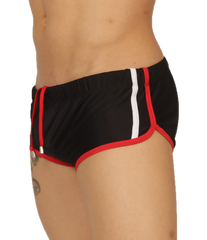 Gigo nice black swim trunk with red and white trim and drawstring waistband for comfortable beachwear
