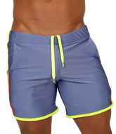 Gigo Nice Blue Beachwear blue athletic shorts with neon yellow drawstring and trim perfect for beachwear