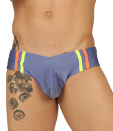 Gigo nice blue swimbrief featuring blue swim trunks with vibrant orange and neon yellow striped waistband