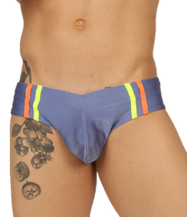 Gigo nice blue swimbrief featuring blue swim trunks with vibrant orange and neon yellow striped waistband