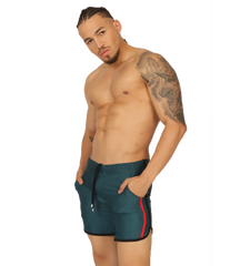 Teal athletic shorts with red and black side stripes from gigo nice green beachwear for casual sportswear use