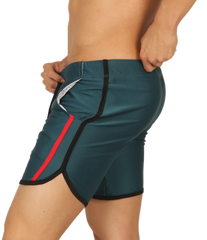 Gigo nice green beachwear teal athletic shorts with red and black trim side pockets and sleek design