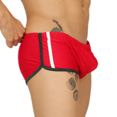 Red athletic briefs swim trunk with white stripe and black trim by Gigo nice for active swimming use
