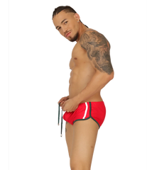 Red athletic briefs swim trunk with white and black trim by gigo nice for active swimwear use