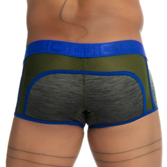 Gigo nirvana green trunk mesh briefs in blue and olive green with a textured gray panel and blue trim