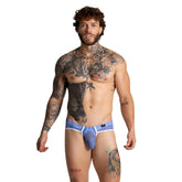 Blue lace men’s briefs with white trim made of lace in gigo paradise blue brief jock design