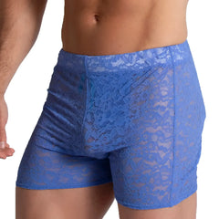 Blue lace boxer shorts with a floral pattern from gigo paradise blue hotshort collection